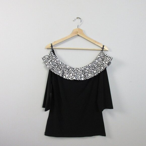 Joseph Ribkoff Off the Shoulder Blouse Women 8 Black Floral Embellish Luxury 206 - Picture 2 of 11